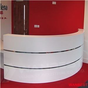 Customized White Artificial Marble Solid Surface Half Round Semi Circle Fitness Center Office Beauty Salon Hotel Spa Lobby Reception Area Desk Modern