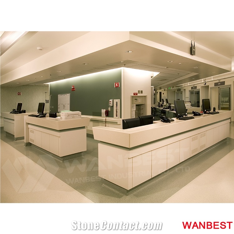 Factory Direct Artificial Marble Stone White Office Hotel Lobby Front Counter Bank Hospital Clinic Nurse Station Standing Reception Table Desk Design