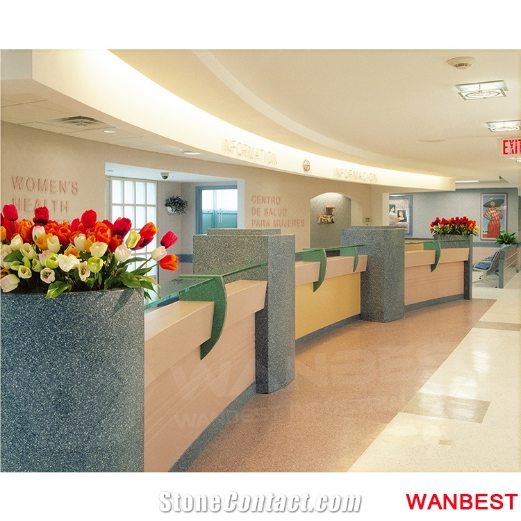 Factory Direct Artificial Marble Wooden Curved Clinic Office Hotel Fitness Center Gym Lobby Hall Hospital Nurse Station Reception Desk Furniture