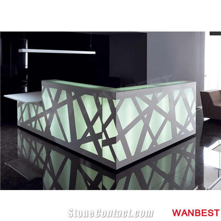Factory Supply Artificial Stone Marble Top Large Red Curved Led Hall Lobby Spa Hotel Company Salon Shopping Mall Reception Counter Information Desk