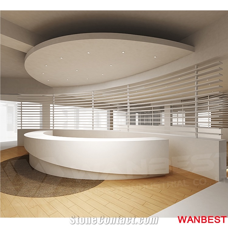 High Gloss Half Round Solid Surface White Semi Circle Office Hotel Fitness Center Front Table Beauty Salon Hospital Reception Desk with Back Wall