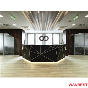 Luxury Artificial Marble Solid Surface Diamond Shape Black Lobby Hall Office Hair Salon Hotel Spa Clinic Shopping Center Reception Desk Front Table