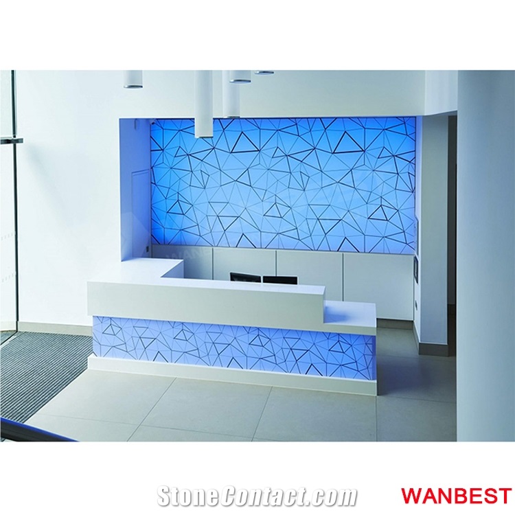 Luxury White Solid Surface Acrylic Curved Hotel Lobby Shopping Mall Company Hall Hospital Salon Reception Desk Information Counter with Back Wall