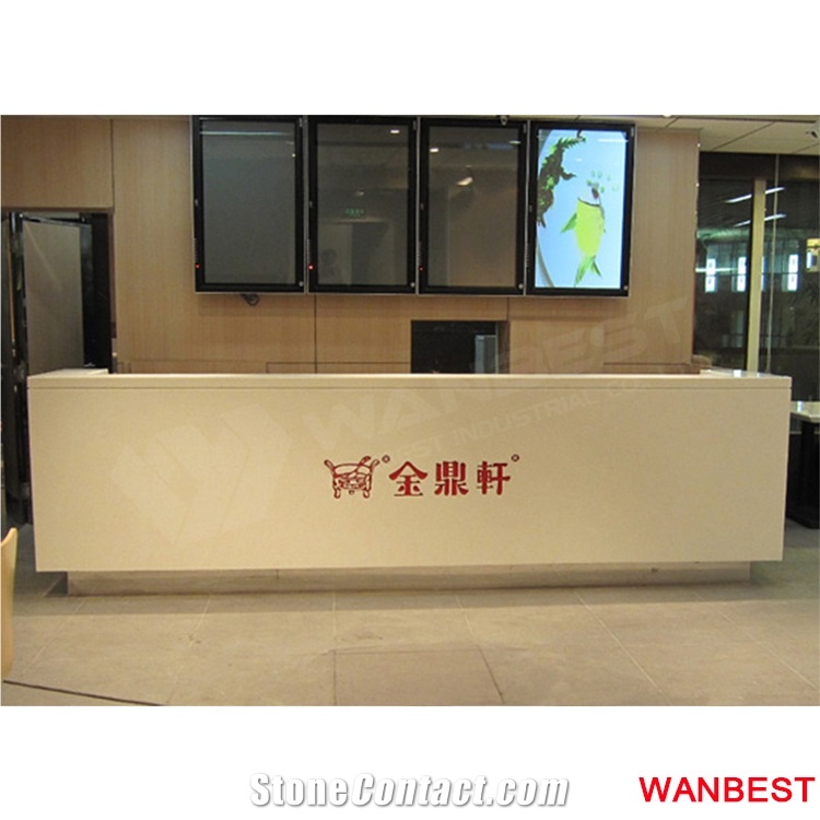 Modern Acrylic Artificial Wood Office Hair Salon Clinic Hotel Company Spa Reception Desk Restaurant Cafe Fast Food Retail Store Cashier Counter Design