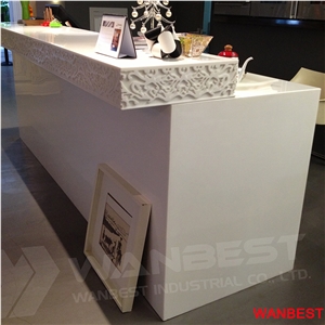 Modern Artificial Marble Solid Surface White Office Spa Restaurant Cafe Clinic Hair Salon Spa Fitness Center Hotel Reception Desk Front Table Design