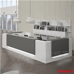 Modern Artificial Stone Acrylic Led U Shape Office Company Salon Clinic Library Hotel Lobby 2 Person Reception Area Counter Desk Design with Light