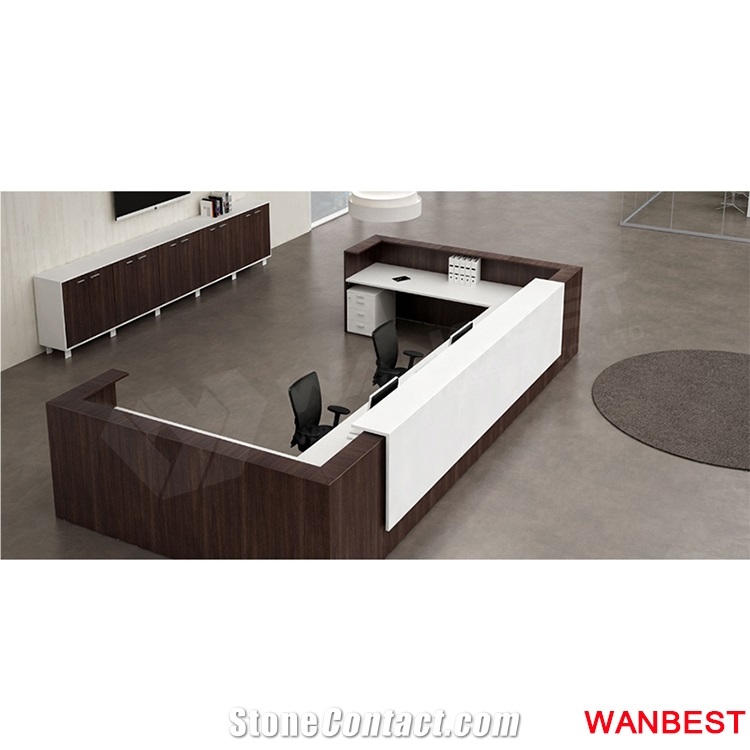 Modern Marble Top Acrylic Wood U Shape Hotel Hall Office Library Lobby Shopping Center Spa Gym Reception Desk Information Counter with Cabinet