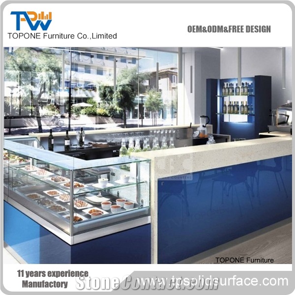 Artificial Marble Stone Juice Bar Counter China, Interior Stone Acrylic Solid Surface Factory Price Led Restaurant Bar Counter Tops Stone Furniture