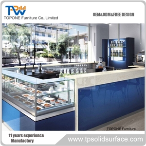 Artificial Marble Stone Juice Bar Counter China, Interior Stone Acrylic Solid Surface Factory Price Led Restaurant Bar Counter Tops Stone Furniture