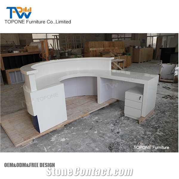 China Factory White Artificial Marble Stone Office Desk Furniture Interior Stone Acrylic Solid Surface Salon Hotel Office Reception Desk Counter Tops