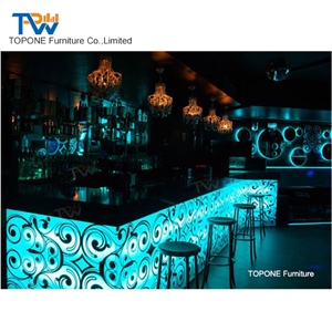 Led Lighted Black Countertop Night Club Wine Drink Bar Counter Tops Design, Artificial Marble Stone Restaurant Bar Counter Tops Stone Furniture Oem