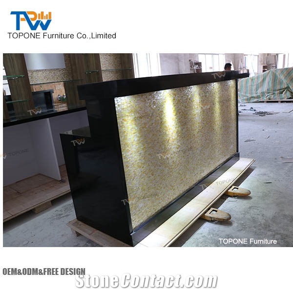 Led Lighted Curved Artificial Marble Stone Night Club Wine Drink Coffee Bar Counter Tops Design Interior Stone Solid Surface Bar Furniture Factory Oem