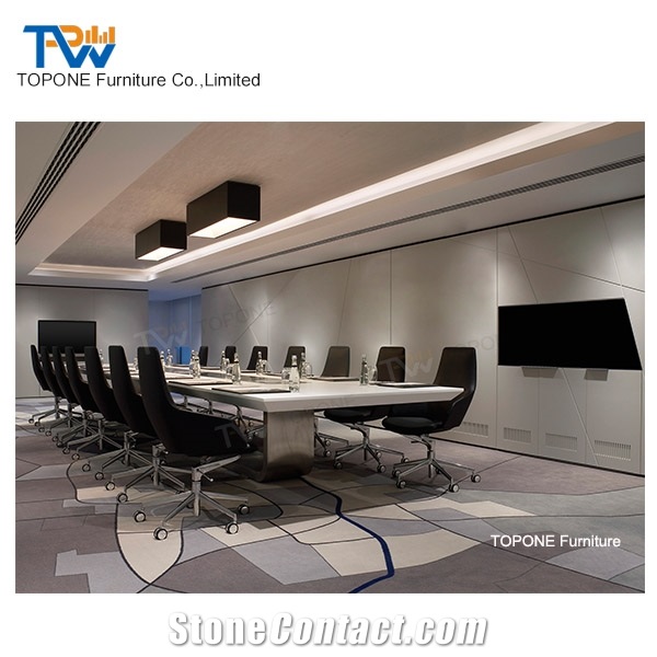Luxury High Quality Artificial Marble Stone Office Table Tops Furniture Interior Stone Acrylic Solid Surface Office Meeting Room Conference Table Tops