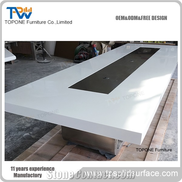 Luxury High Quality Artificial Marble Stone Office Table Tops Furniture Interior Stone Acrylic Solid Surface Office Meeting Room Conference Table Tops