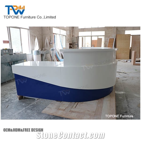 New Design Office Furniture Artificial Marble Stone Reception Desk Tops Made in China Interior Stone Acrylic Solid Surface Reception Counter Desk Top