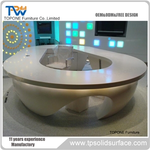 Oval Design Modern Artificial Marble Stone Service Front Bar Table, Interior Stone Acrylic Solid Surface Bar Counter Table Tops Desig Stone Factory