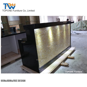 Solid Surface Marble Top Led Lighting Home Nightclub Juice Coffee Wine Bar Drinking Counter Desk Tops with Back Wine Cabinet Design Oem Furniture