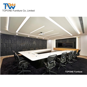 U Shape White Artificial Marble Big Conference Table Tops Design Interior Stone Acrylic Solid Surface White Office Table Tops Furniture Factory Oem