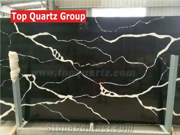 Artificial Calacatta Black Quartz Stone Slab,