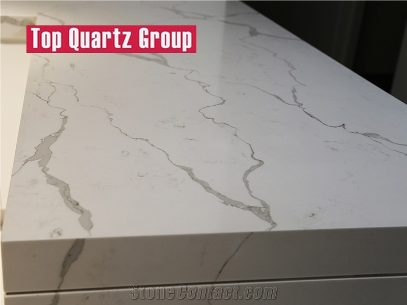 Good Quartz Surface Polished Bathroom Vanity Top,Bianco Calacatta Artificial Quartz Stone Countertop,Professional Quartz Manufacturer Factory