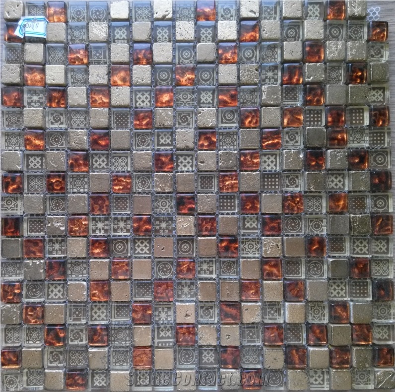 Cold Spray Glass Mix Marble Brick Mosaic Tile