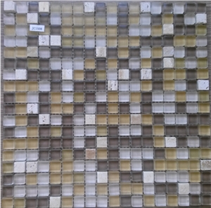 Crystal Glass Mix Travertine Mosaic Tile Kitchen Bathroom Wall Tile