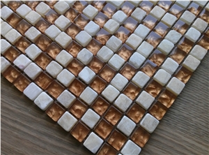 Gold Crystal Glass Mix Onyx Marble Mosaic Tile