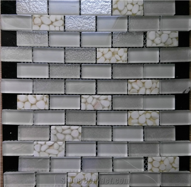 Random Brick Crystal Glass Mix Transparent Resin Mosaic Tile