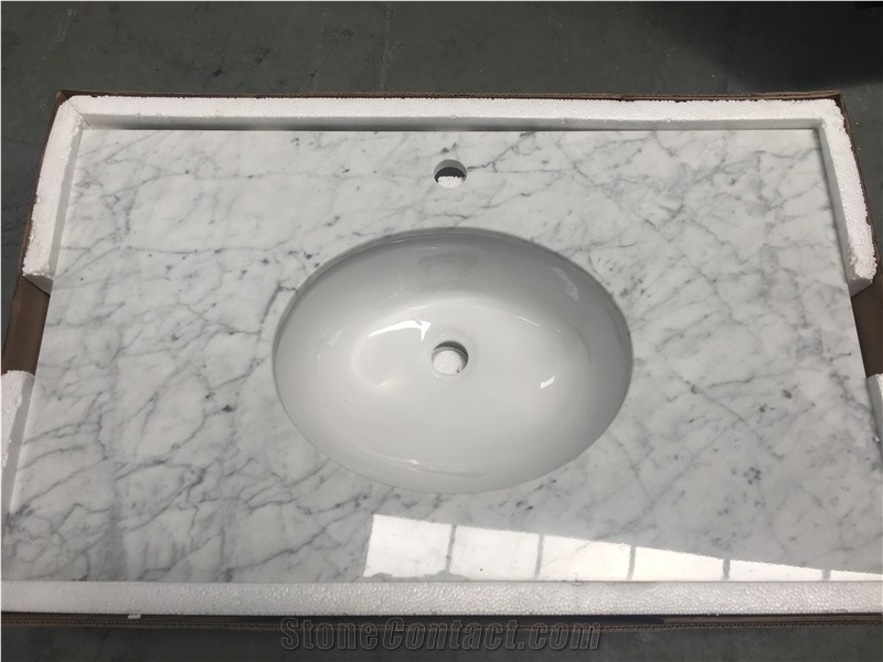 Bianco Carrara White Marble Polished Vanity Tops/ Italy Carrara White Marble Bathroom Tops/White Marble Bathroom Tops/Good Price Carrara White Tops