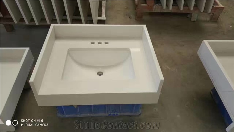 Artificial Calacatta White Quartz Marble Stone Vanity Top Bathroom