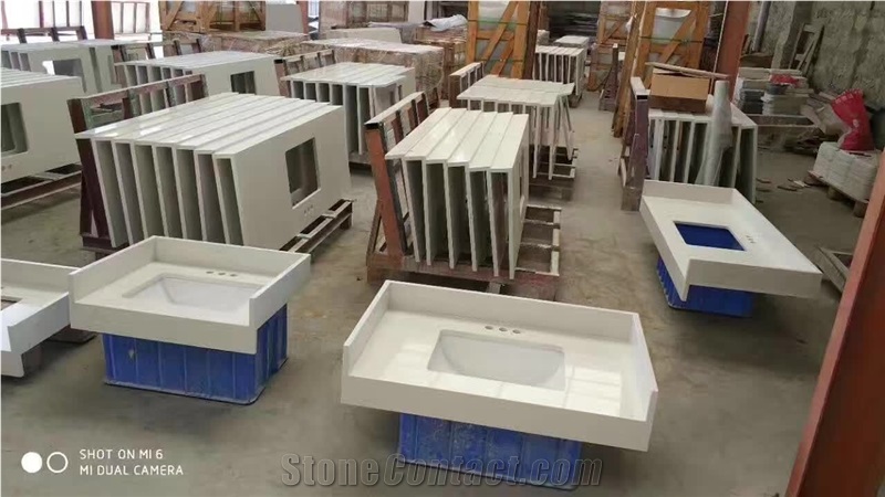 Artificial Calacatta White Quartz Marble Stone Vanity Top,Bathroom Countertops,Engineered Stone Faux Marble Bath Top for Hotel Project