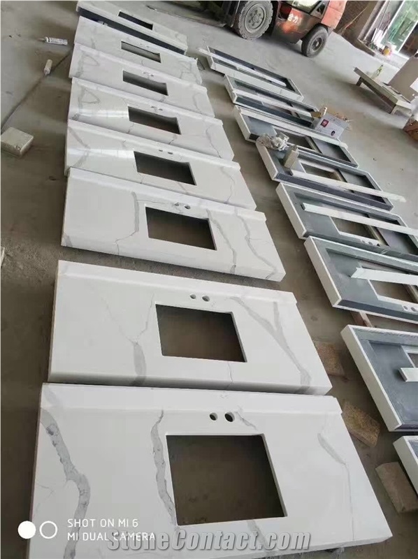 Artificial Pure Snow White Quartz Marble Stone Vanity Top,Bathroom Countertops,Engineered Stone Faux Marble Bath Top for Hotel Project