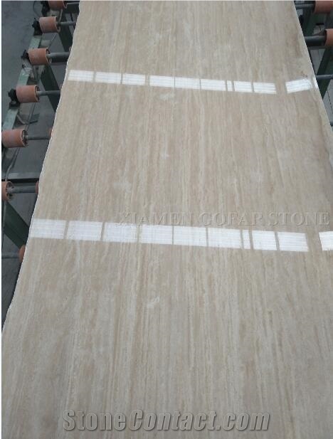 Botticino Travertino Romano Slabs Polished,Machine Straight Vein Cutting Beige Travertine Tiles Panel for Bathroom Floor Covering Pattern