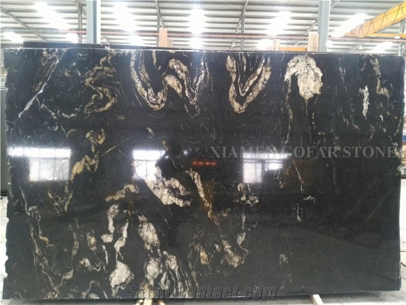 Brazil Cosmic Black Titanium Granite Polished Slabs Machine Cutting Tiles,Skirting Nero Panel for Lobby Floor Paving,Bathroom Walling Tiles Gofar