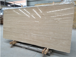 Classic Beige Romano Travertine Polished Slabs Highly Glossy,Travertino Tiles Machine Cutting Panel for Interior Floor Paving