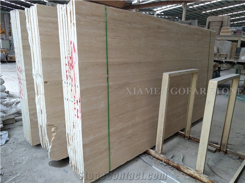 Classic Beige Romano Travertine Polished Slabs Highly Glossy,Travertino Tiles Machine Cutting Panel for Interior Floor Paving