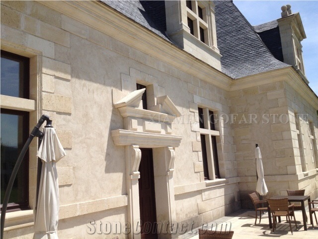 France Beige Limestone Column Handcarved Sculptured,Seashell Coral Stone Roman Ionic Column Base for Villa Exterior Decoration
