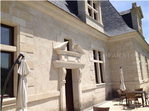 France Beige Limestone Column Handcarved Sculptured,Seashell Coral Stone Roman Ionic Column Base for Villa Exterior Decoration