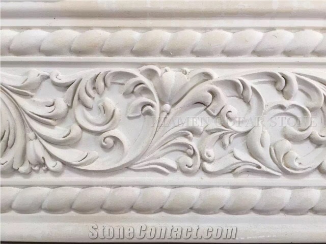 France Buffon Limestone Beige Seashell Coral Stone Interior Border Lines,Moulding with Flower Carved Sculptured