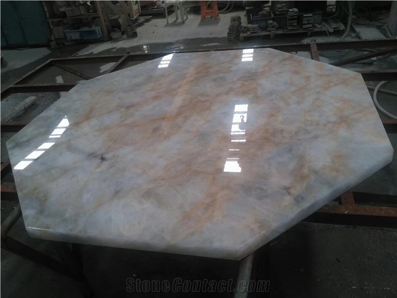 Ivory Beige Crystal White Onyx Stone Polished Tabletop Interior,Worktop Dinner,Table Top
