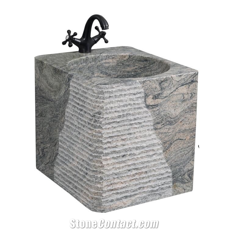 China Juparana Granite Square Pedestal Basin,Round Wash Bowl for Hotel Use,Farm Sink,Cheap Price Direct Factory with Ce