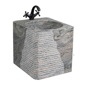 China Juparana Granite Square Pedestal Basin,Round Wash Bowl for Hotel Use,Farm Sink,Cheap Price Direct Factory with Ce