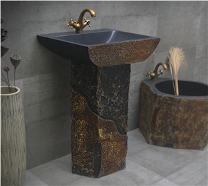 China Natural Stone Brown Pedestal Basin Sink,Vessel Square Round Granite Wash Basin,Direct Factory Cheap Price with Ce