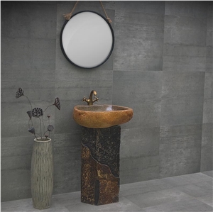 China Natural Stone Brown Pedestal Basin Sink,Vessel Square Round Granite Wash Basin,Direct Factory Cheap Price with Ce