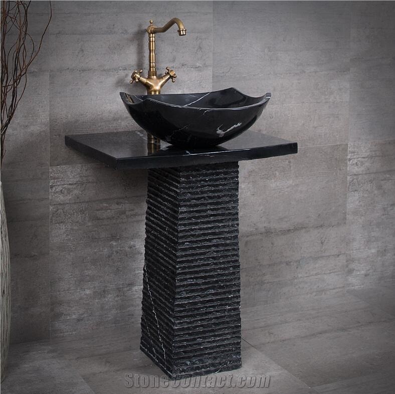 China Nero Marquina Marble Bathroom Sink,Natural Stone Pedestal Basin,Checp Price Direct Factory with Ce,Round Washromm Wash Bowls