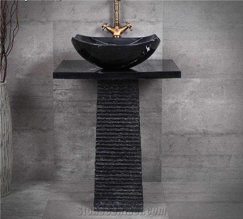 China Nero Marquina Marble Bathroom Sink,Natural Stone Pedestal Basin,Checp Price Direct Factory with Ce,Round Washromm Wash Bowls