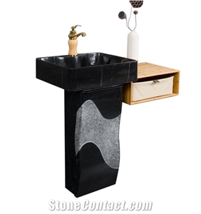 China Nero Marquina Marble Pedestal Basin,Bathroom Natural Stone Sink Wash Bowls.Cheap Price,Direct Factory with Ce,Handmade Square Sink