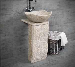 Chine Yellow Granite G682 Pedestal Basin,Natural Stone Wash Bowl for Hotel,Farm Sink,Cheap Price Direct Factory with Ce