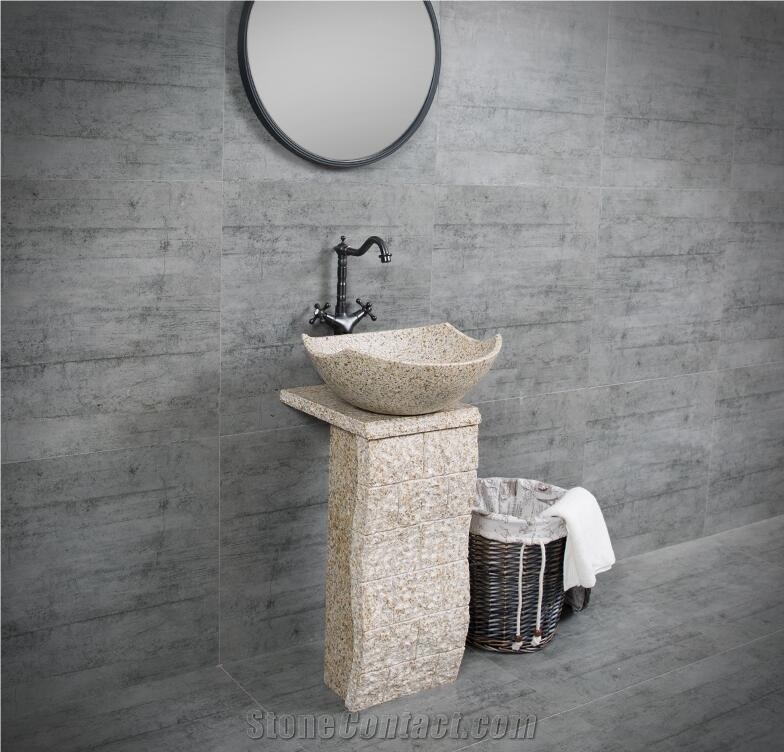 Chine Yellow Granite G682 Pedestal Basin,Natural Stone Wash Bowl for Hotel,Farm Sink,Cheap Price Direct Factory with Ce