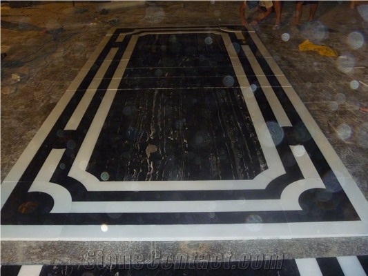 Marble Waterjet Medallion,Cnc Flower Marble Medallion,Composited Medallion,Honeycomb Panel Medallions,White and Black Marble Flooring